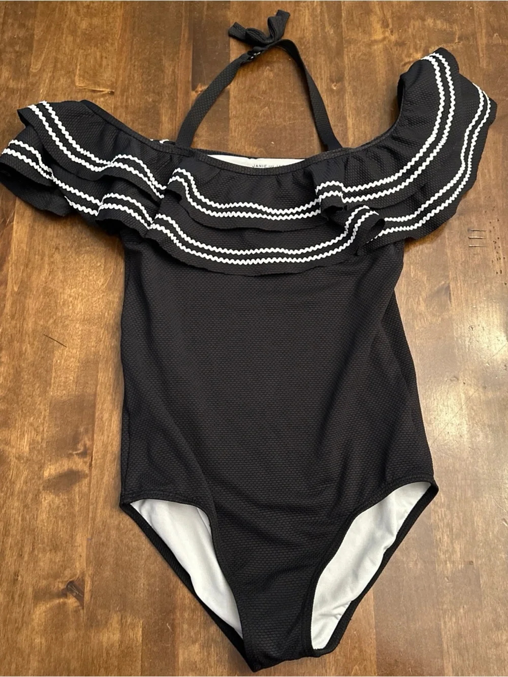 Janie and Jack Girls Swimsuit Swimming Ruffles Size 12 Girls Black White Classic